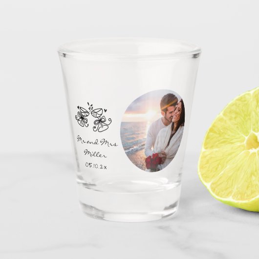 Wedding Photo whimsical Shot Glass Favor Shot Glas (Voorkant)