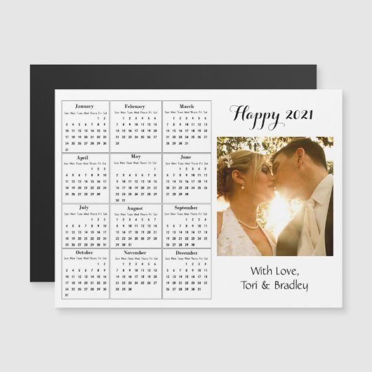 Wedding Photo White Mini 2021-kalender Magnetische Uitnodiging (Voorkant / Achterkant)