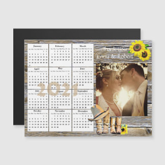 Wedding Photo Yellow Sunflower Mini 2021-kalender Magnetische Uitnodiging
