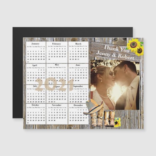 Wedding Photo Yellow Sunflower Mini 2021-kalender Magnetische Uitnodiging (Voorkant / Achterkant)