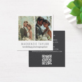 Wedding Photographer 2 Photo Personalized QR Code Vierkante Visitekaartjes