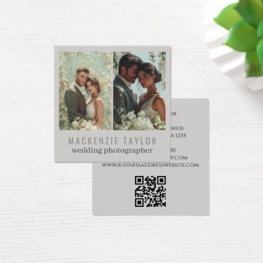 Wedding Photographer 2 Photo Personalized QR Code Vierkante Visitekaartjes (Bureau)