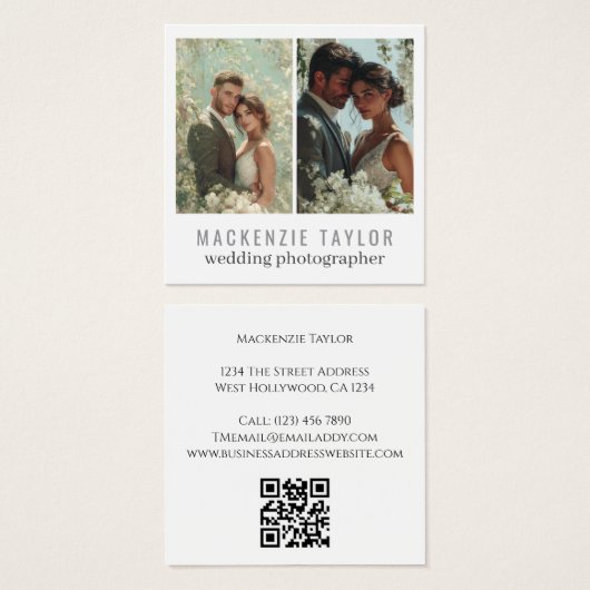 Wedding Photographer 2 Photo Personalized QR Code Vierkante Visitekaartjes (Voorkant /achterkant)