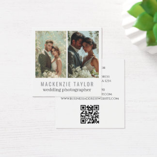 Wedding Photographer 2 Photo Personalized QR Code Vierkante Visitekaartjes