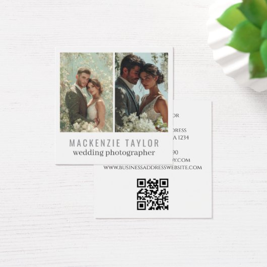 Wedding Photographer 2 Photo Personalized QR Code Vierkante Visitekaartjes (Bureau)