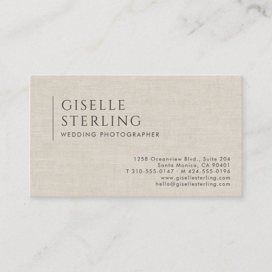 Wedding Photographer Luxury Neutral Linen QR Code Visitekaartje (Voorkant)