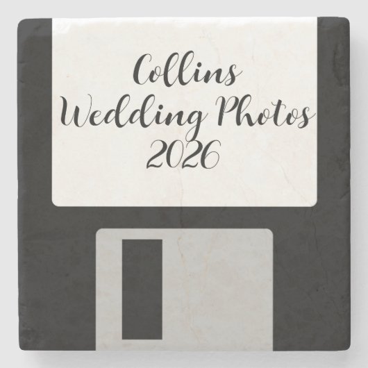 Wedding Photos Stone Coaster | Retro Floppy Disk Stenen Onderzetter (Voorkant)
