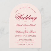 Wedding Pink Arch Red Script Simple Calligraphy  Kaart (Voorkant)