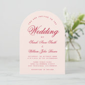 Wedding Pink Arch Red Script Simple Calligraphy  Kaart (Staand voorkant)