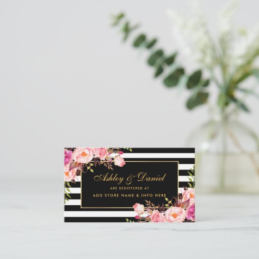 Wedding Pink Blush Gold Black Registry Insert Kaar Informatiekaartje (Staand voorkant)
