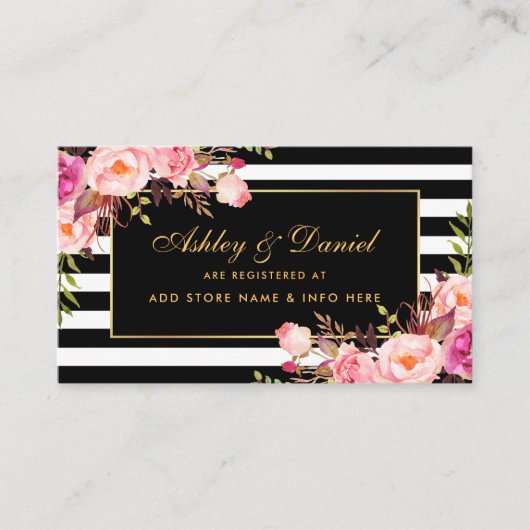 Wedding Pink Blush Gold Black Registry Insert Kaar Informatiekaartje (Voorkant)