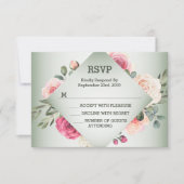 Wedding Pink Floral Rustic Geometric Green RSVP Kaartje (Voorkant)