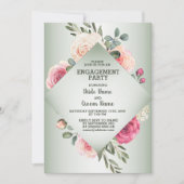Wedding Pink Floral Rustic Green Engagement Party Kaart (Voorkant)