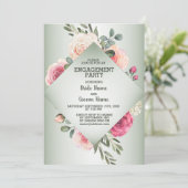 Wedding Pink Floral Rustic Green Engagement Party Kaart (Staand voorkant)