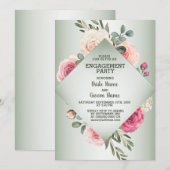 Wedding Pink Floral Rustic Green Engagement Party Kaart (Voorkant / Achterkant)