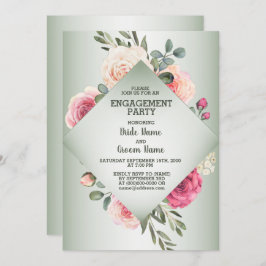 Wedding Pink Floral Rustic Green Engagement Party Kaart