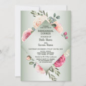 Wedding Pink Floral Rustic Green Rehearsal Dinner Kaart (Voorkant)