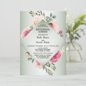 Wedding Pink Floral Rustic Green Rehearsal Dinner Kaart (Staand voorkant)