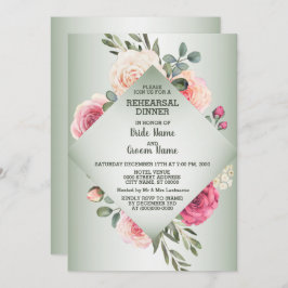 Wedding Pink Floral Rustic Green Rehearsal Dinner Kaart