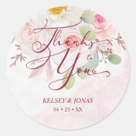 Wedding Pink Floral Thanks to You Whimsical Quote Ronde Sticker
