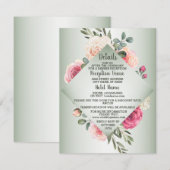 Wedding Pink Peach Floral Rustic Green Detail Informatiekaartje (Voorkant / Achterkant)