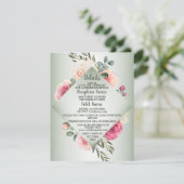 Wedding Pink Peach Floral Rustic Green Detail Informatiekaartje (Staand voorkant)