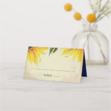 Wedding Place Card, Escort Kaart, Zonnebloem & Bla