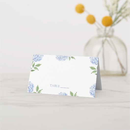 Wedding Place Cards, Blue Hydrangea Border Classic Plaatskaartje (Voorkant)