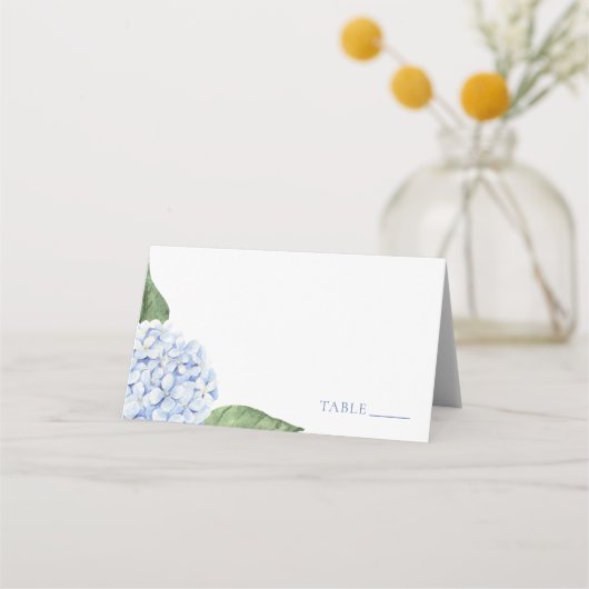 Wedding Place Cards, Blue Hydrangea Classic Escort Plaatskaartje (Voorkant)