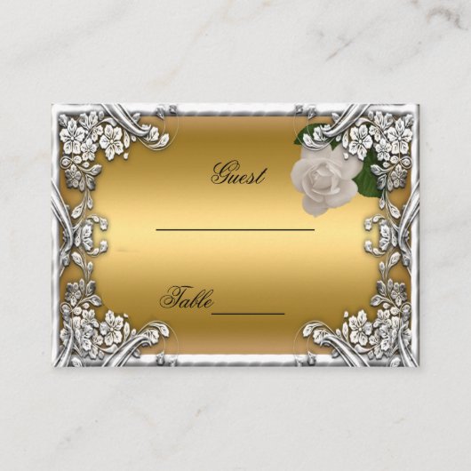 Wedding Place Cards Gold Cream Roos Silver White Plaatskaartje (Voorkant)