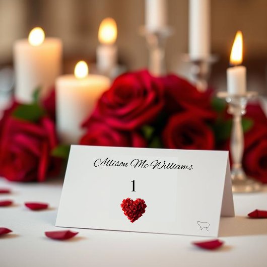 Wedding Place Cards Meat Icon-Red Roses Kaart