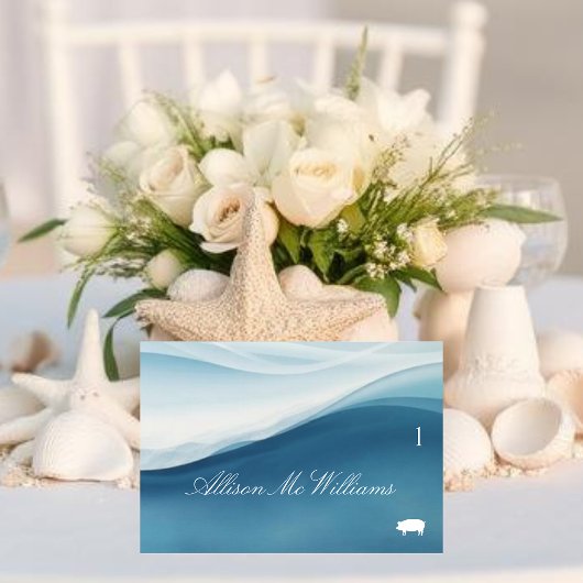 Wedding Place Cards Pork Icon-Serene Blue Kaart