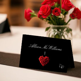 Wedding Place Cards Vegan Icon-Red Roses Kaart