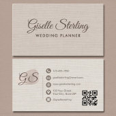 Wedding Planner Beige Linen Modern Elegant QR Code Visitekaartje