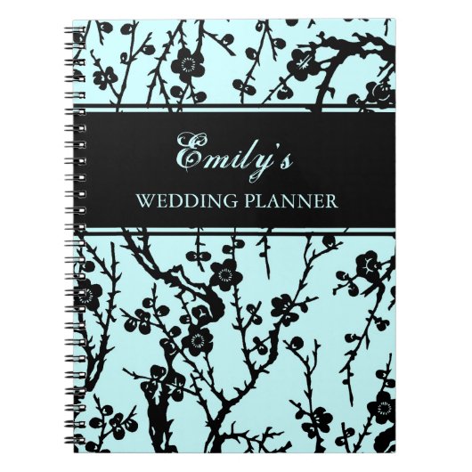 Wedding Planner Black en Turquoise Floral-laptop Notitieboek (Voorkant)