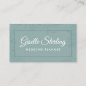 Wedding Planner Blauwgroen Floral Line Art Script Visitekaartje (Voorkant)