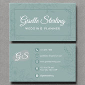 Wedding Planner Blauwgroen Floral Line Art Script Visitekaartje