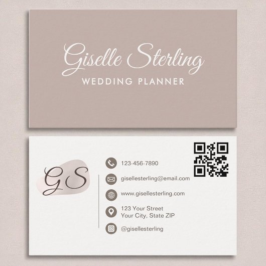Wedding Planner Blush Mauve Moderne Elegante QR-co Visitekaartje