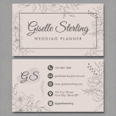 Wedding Planner Blush Roze Bloemen Line Art Visitekaartje