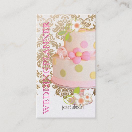 , Wedding Planner + Cake + Fidora Damask Visitekaartje (Voorkant)