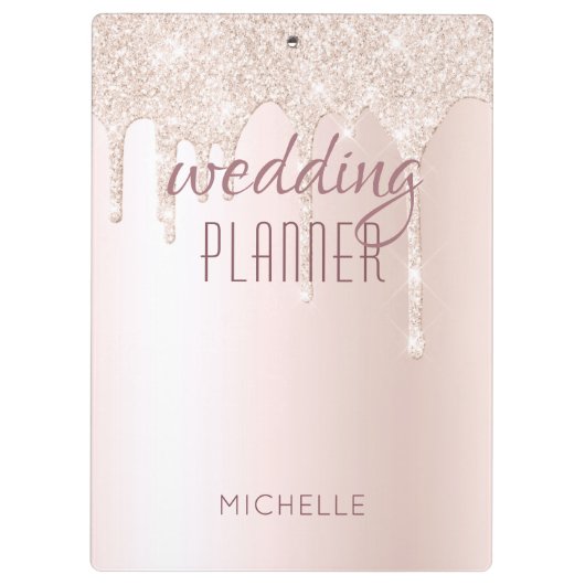 Wedding Planner Chic Girly Pink Glitter Naam Klembord (Achterkant)