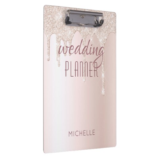 Wedding Planner Chic Girly Pink Glitter Naam Klembord (Rechts)