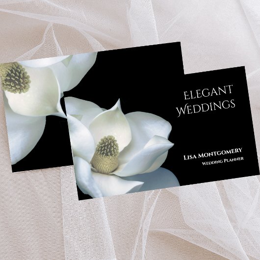 Wedding Planner Elegant Magnolia Black & White Visitekaartje