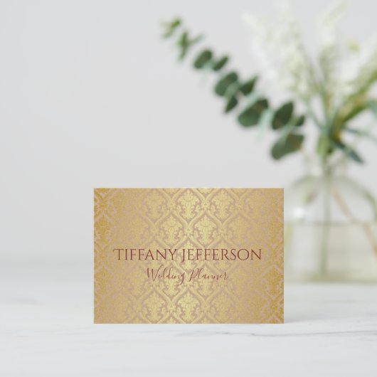 Wedding Planner Gold Damask Visitekaartje (Staand voorkant)