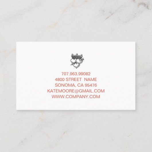 Wedding Planner Hearts Crown Rood Sinaasappel Visitekaartje (Achterkant)