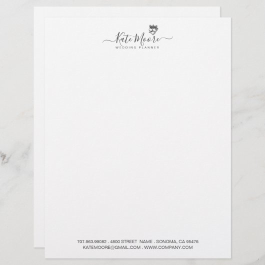 Wedding Planner Hearts Crown Script Handtekening Briefhoofd (Voorkant / Achterkant)