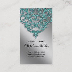 Wedding Planner Jewelry Damask Silver Sparkle Blau Visitekaartje