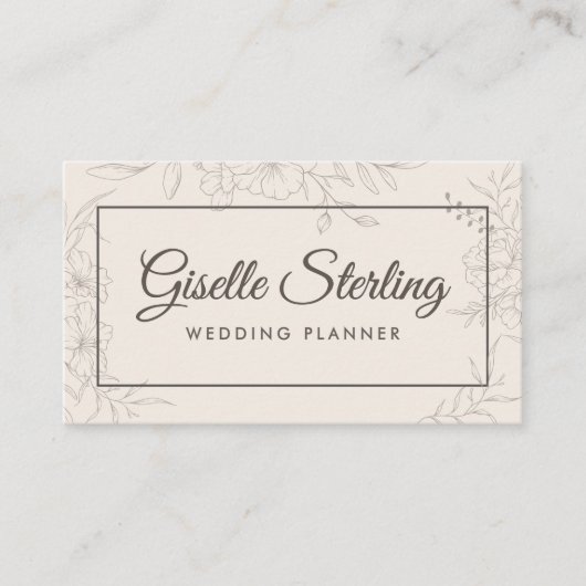 Wedding Planner Neutraal Ivoor Floral Elegant Visitekaartje (Voorkant)