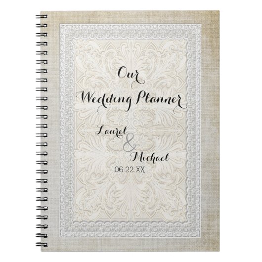 Wedding Planner Rustic Lace w Aged  Linen Notitieboek (Voorkant)