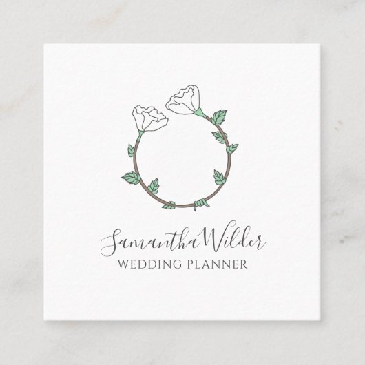 Wedding Planner Witte Bloem Trouwring Logo Vierkante Visitekaartje (Voorkant)